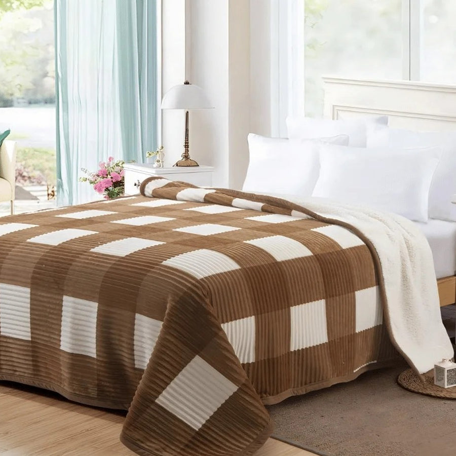 Cobija Borrego Unifaz Matrimonial 180x220 cm | Manta Suave con Textura de Rayas