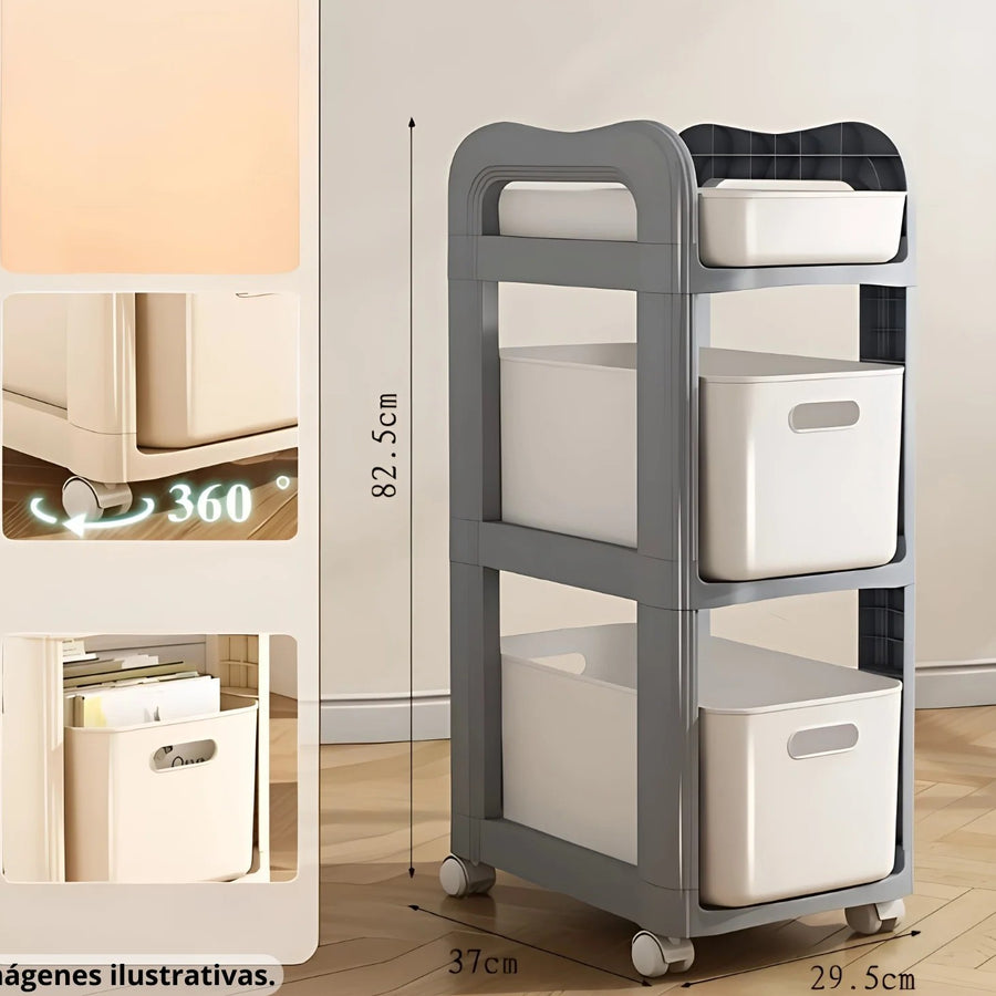 Organizador Multiuso de 3 Niveles con Cajones Deslizantes - Gris Oxford
