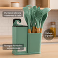 Set de Utensilios de Cocina Premium 19 Piezas | Silicona, Madera y Acero Inoxidable