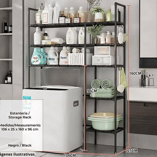 Rack Organizador para Baño y Lavandería – Estantería Multiusos Sobre Inodoro o Lavadora (106x160 cm)