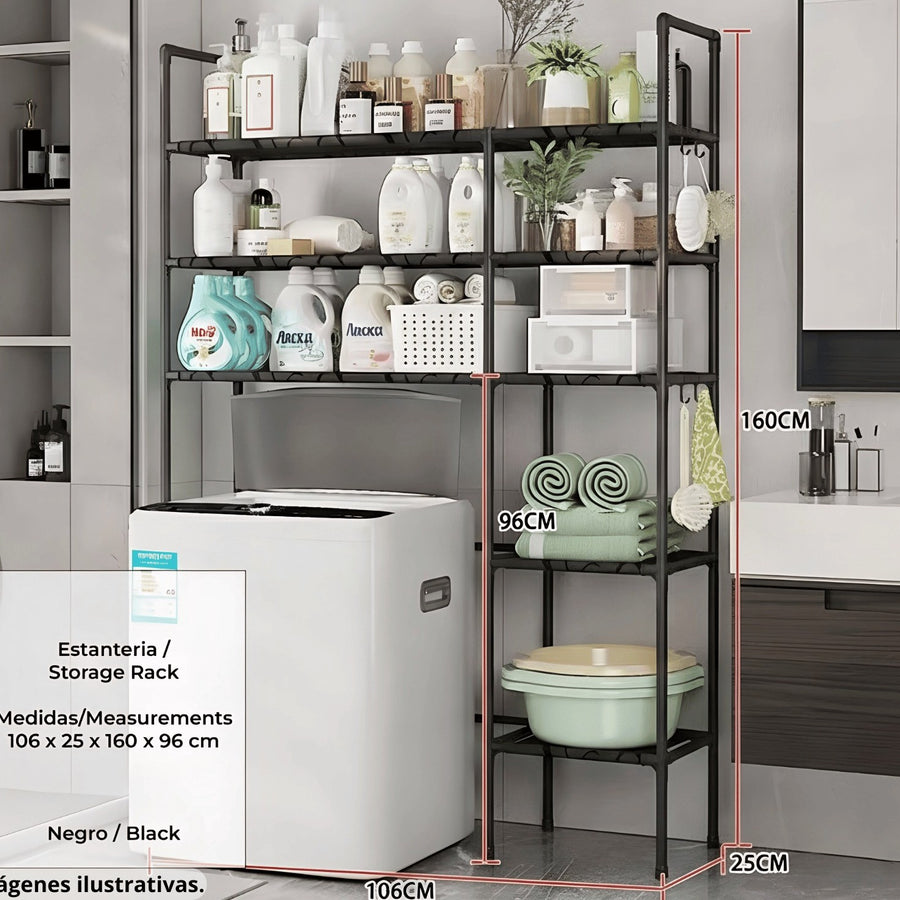 Rack Organizador para Baño y Lavandería – Estantería Multiusos Sobre Inodoro o Lavadora (106x160 cm)
