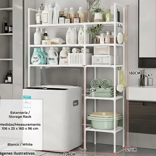 Rack Organizador para Baño y Lavandería – Estantería Multiusos Sobre Inodoro o Lavadora (106x160 cm)