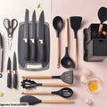 Set de Utensilios de Cocina Premium 19 Piezas | Silicona, Madera y Acero Inoxidable