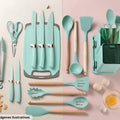Set de Utensilios de Cocina Premium 19 Piezas | Silicona, Madera y Acero Inoxidable