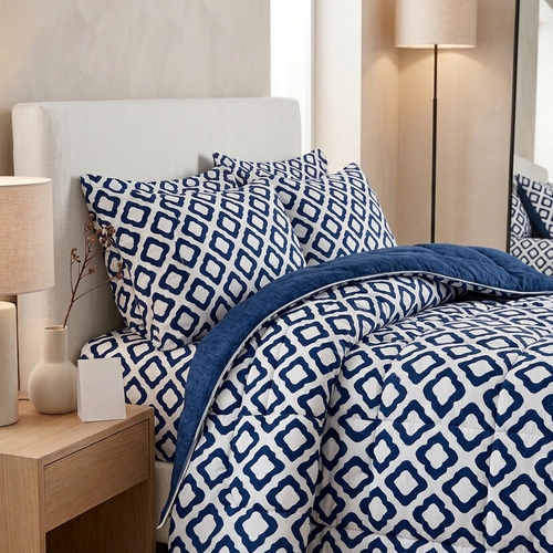 Set de Edrecolcha King Size Azul y Blanco – Cubrecama Ligero de 3 Piezas (228x248 cm)