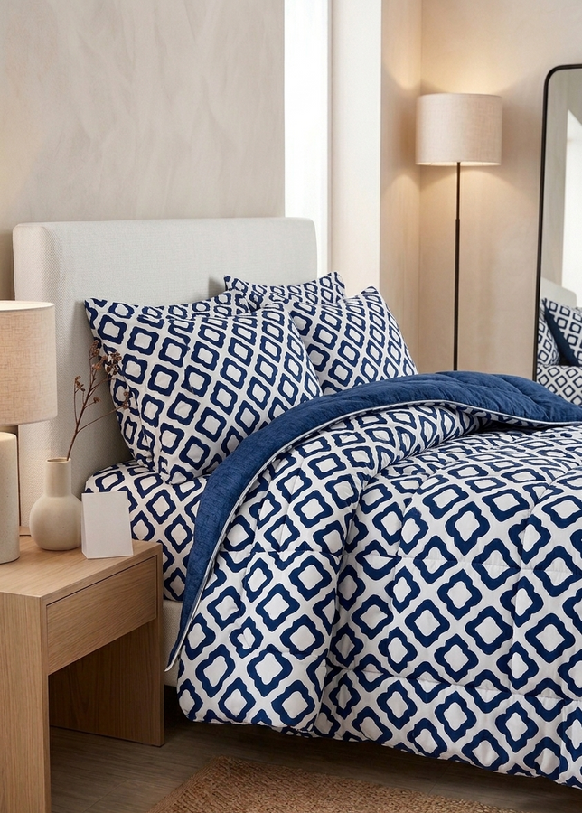 Set de Edrecolcha King Size Azul y Blanco – Cubrecama Ligero de 3 Piezas (228x248 cm)