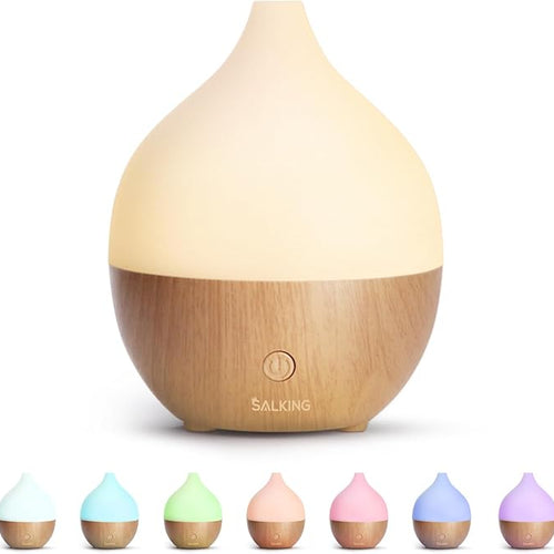 Difusor Ultrasónico Salking – Humidificador de Aromaterapia Estilo Madera con 8 Luces LED