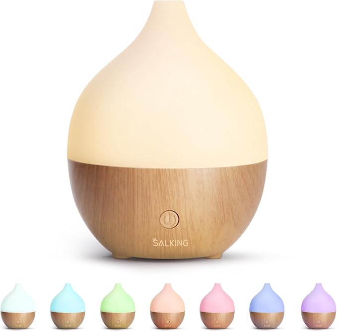Difusor Ultrasónico Salking – Humidificador de Aromaterapia Estilo Madera con 8 Luces LED