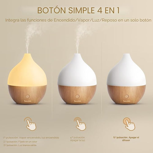 Difusor Ultrasónico Salking – Humidificador de Aromaterapia Estilo Madera con 8 Luces LED
