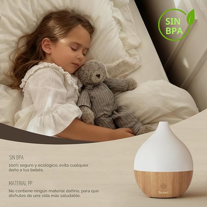 Difusor Ultrasónico Salking – Humidificador de Aromaterapia Estilo Madera con 8 Luces LED