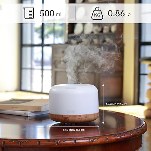 Difusor de Aromaterapia Asakuki 500ml – Humidificador Ultrasónico con Control Remoto y Temporizador