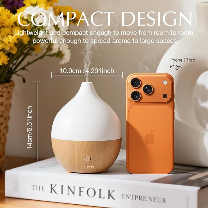 Difusor Ultrasónico Salking – Humidificador de Aromaterapia Estilo Madera con 8 Luces LED