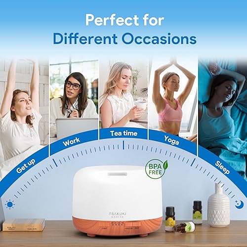 Difusor de Aromaterapia Asakuki 500ml – Humidificador Ultrasónico con Control Remoto y Temporizador